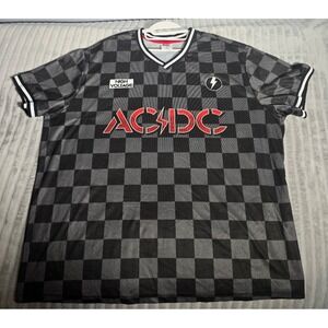 ACDC High Voltage Jersey Hybrid Apparel Mens 3XL Checkered Grey Black V-Neck.412